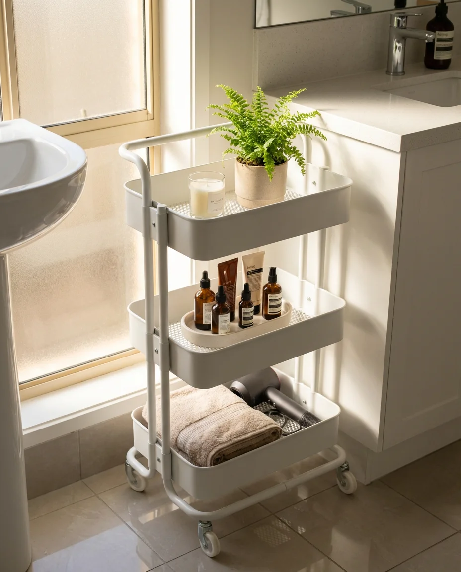 Rolling Cart as Bathroom Storage 1