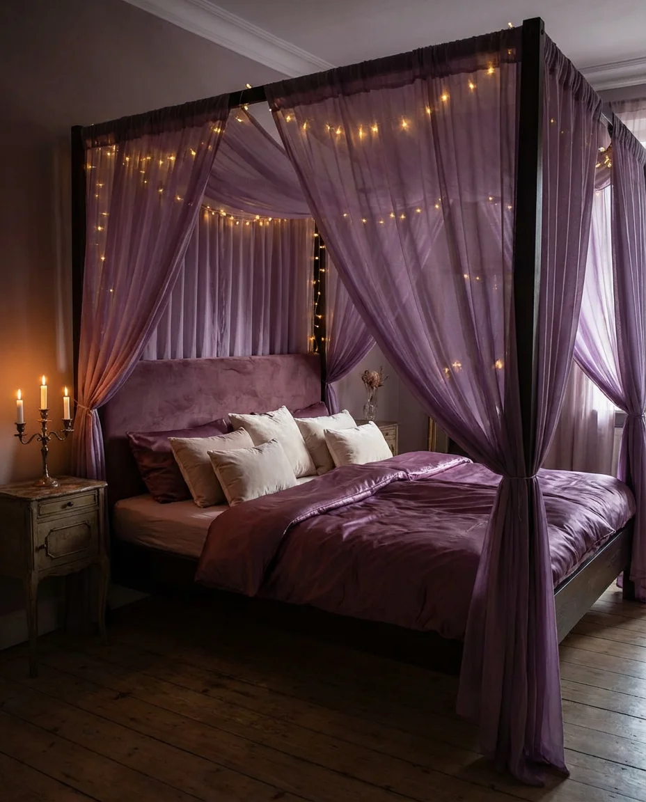 Romantic Purple Bedroom with Canopy Bed 1