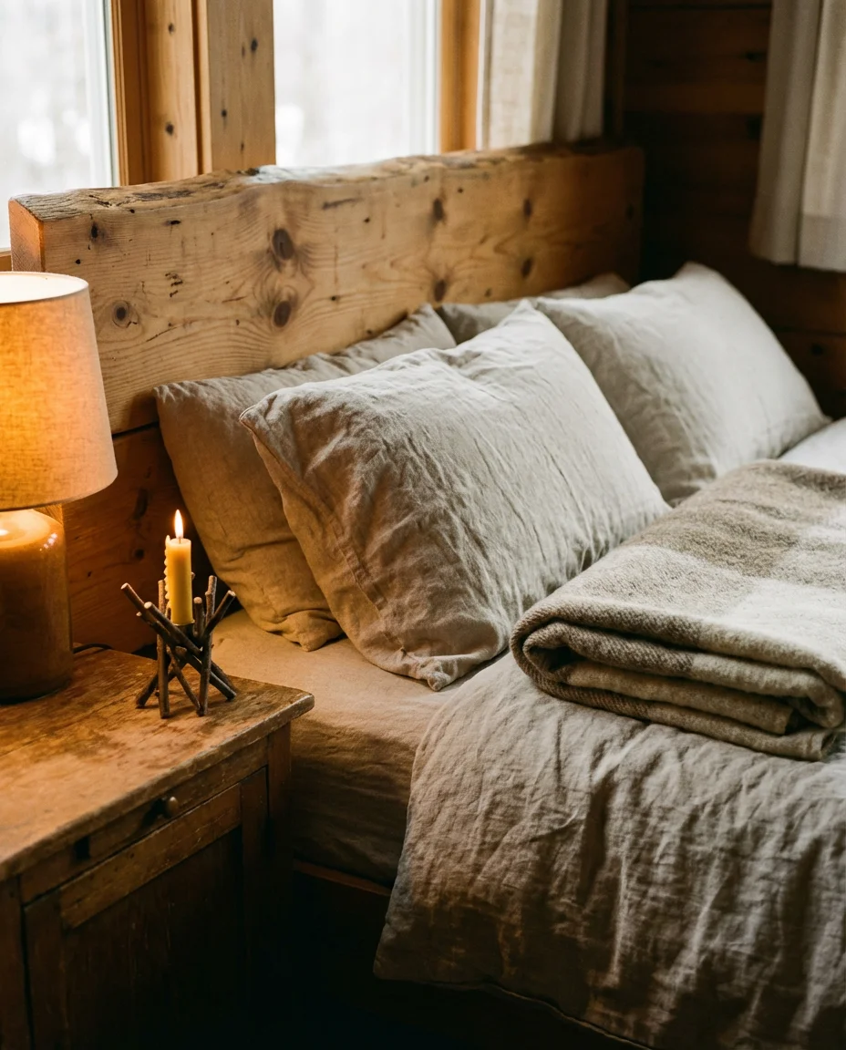 Rustic Twin Bedroom With Natural Wood and Linen 2