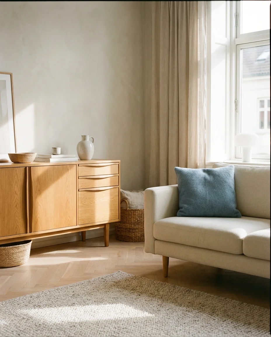 Scandinavian Living Room With Natural Wood 1