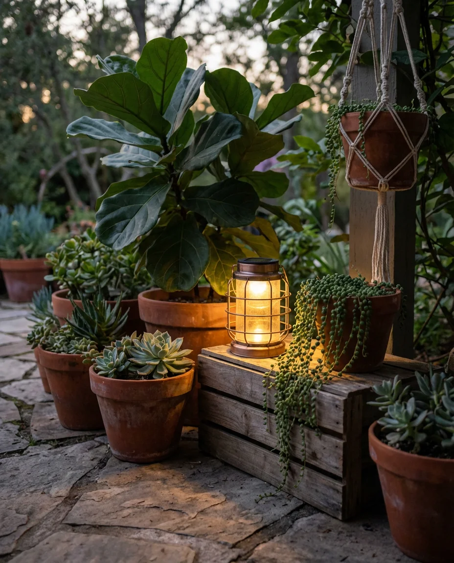 Simple Patio Decorating With Plants and Lanterns 2