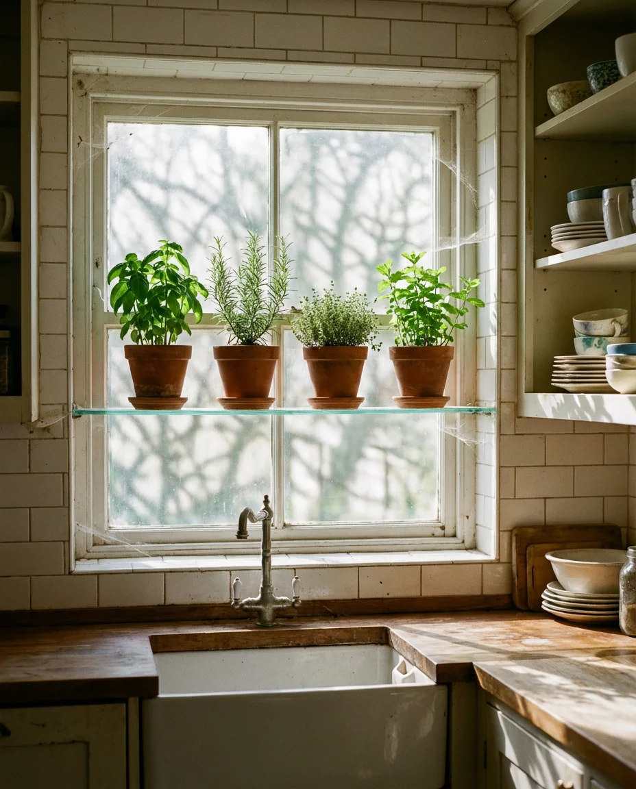 Small Kitchen With a Window Garden Shelf 1
