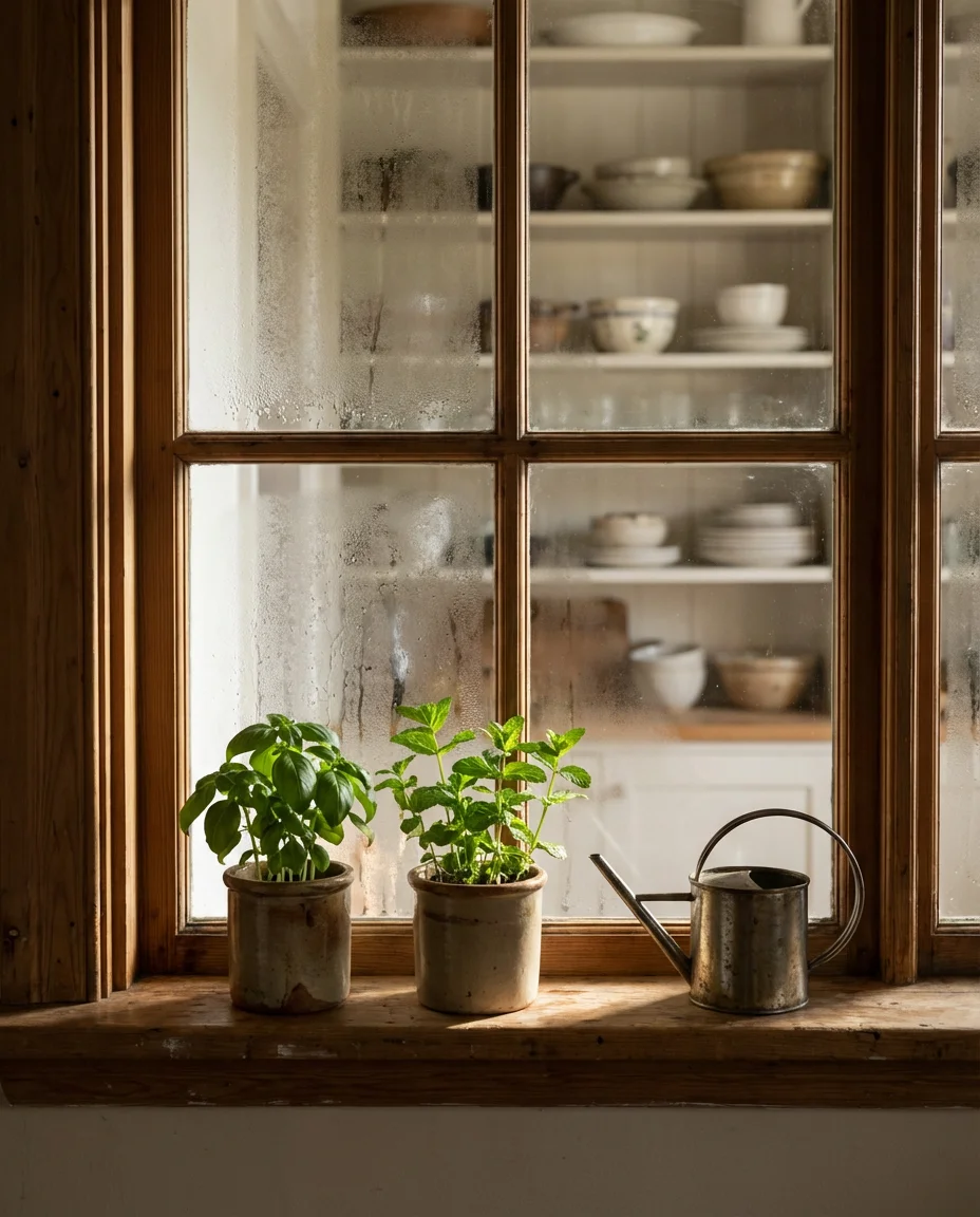Small Kitchen With a Window Garden Shelf 2