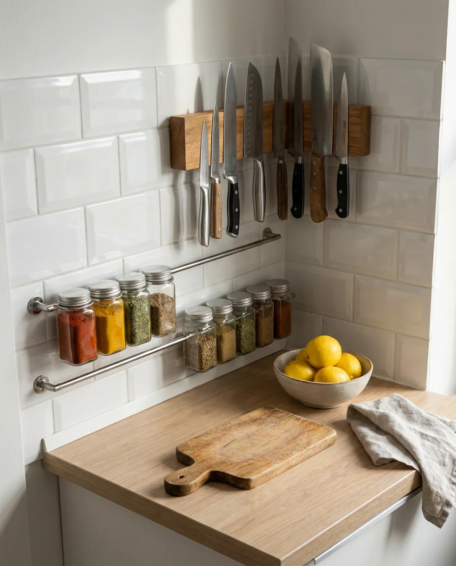 Space-Saving Magnetic Knife and Spice Strips 2