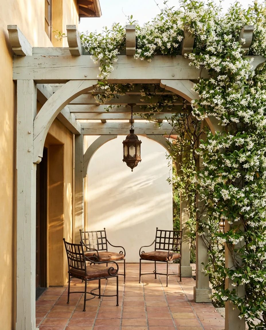 Spanish Style Patio With Arched Pergola 1