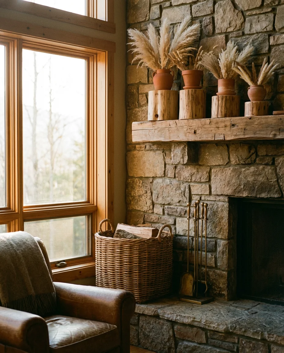 Stone Fireplace with Organic Accents 1