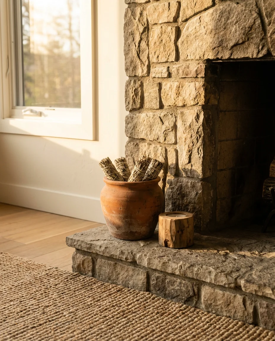 Stone Fireplace with Organic Accents 2