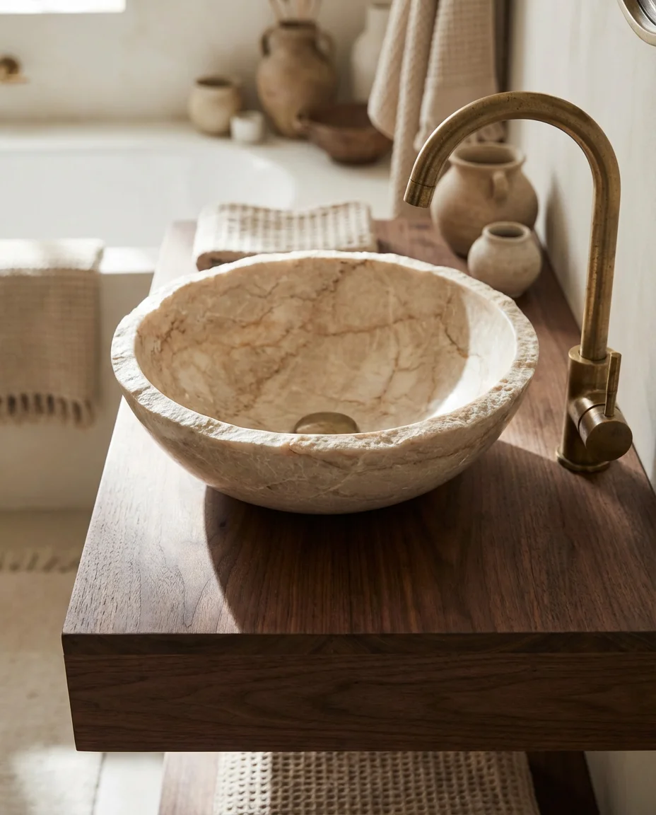 Stone Vessel Sink on a Floating Wood Vanity 2