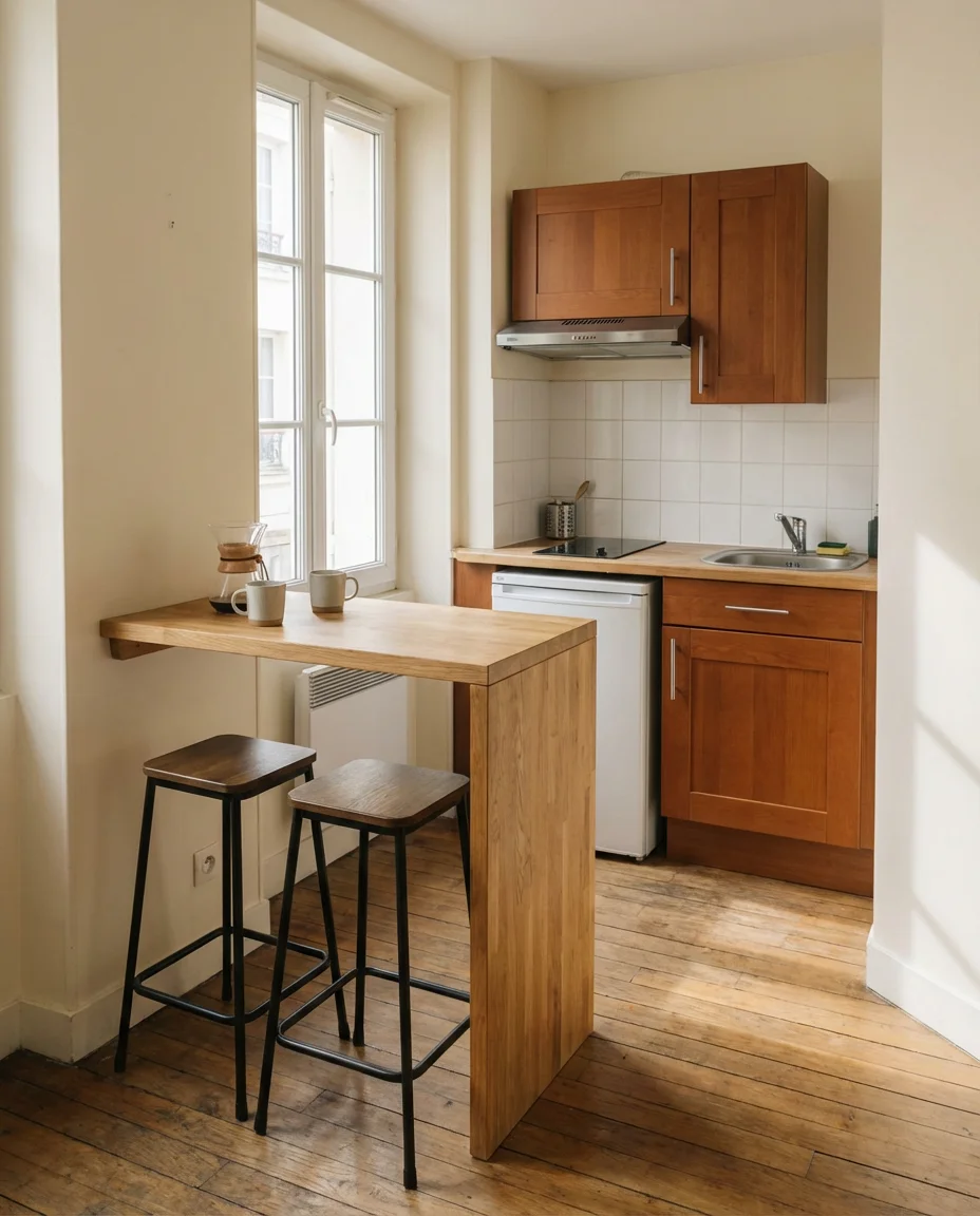 Studio Apartment Kitchen With a Fold-Down Counter 1