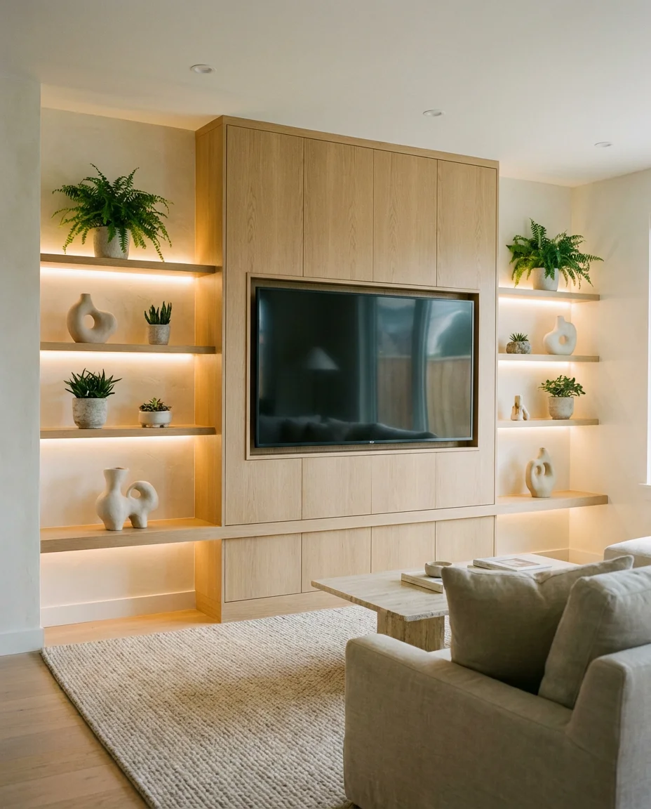 TV Wall Integrated Into a Styled Design Moment 1