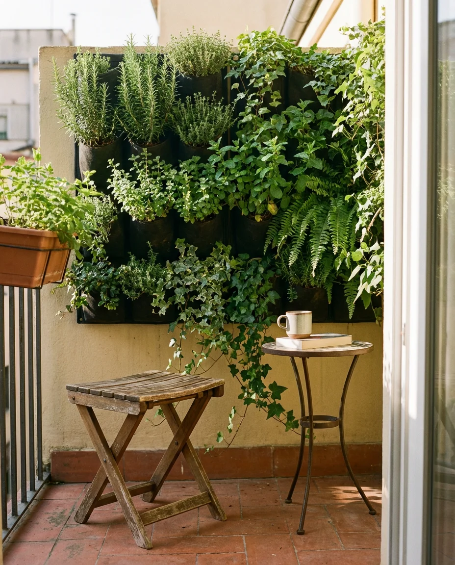Tiny Balcony Patio With Vertical Garden 1