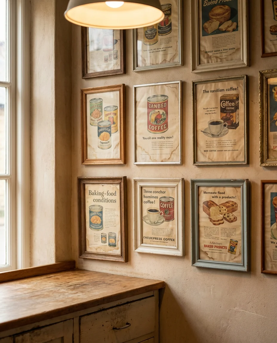 Vintage Kitchen Wall with Retro Prints and Frames 2