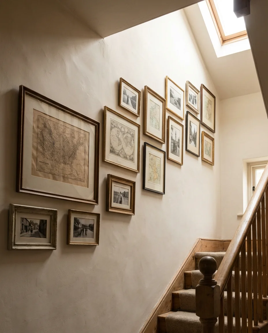 Vintage Map and Travel Print Staircase Wall 1