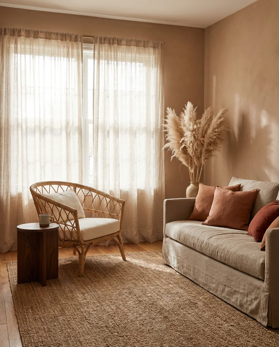 Warm Earthy Living Room with a Stone Fireplace 1