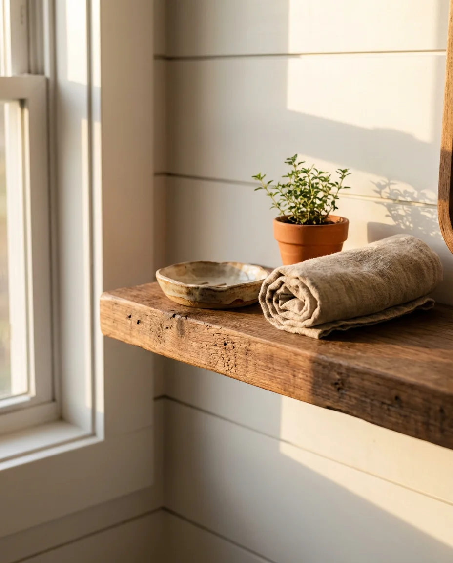 Warm Wood Floating Shelves for Open Storage 2