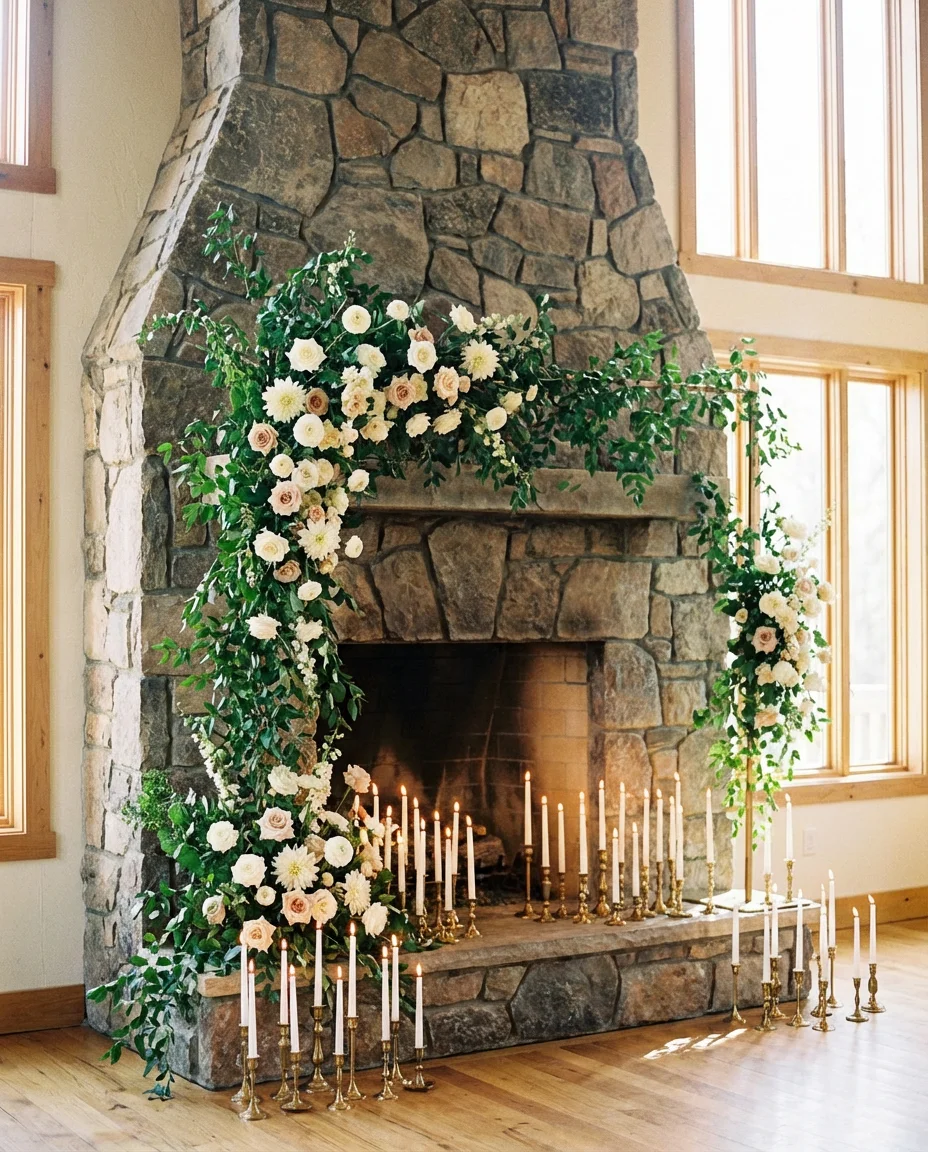 Wedding Ceremony Fireplace Backdrop 1