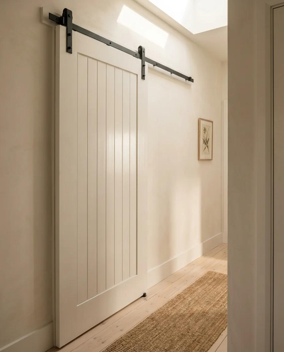 White Painted Barn Door for a Bright Hallway 2