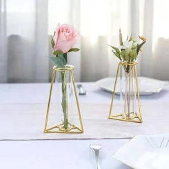 2-Pack Gold Metal Triangular Geometric Design Test Tube Mini Wedding Centerpiece