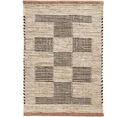 2' x 3' Rapa Natural and Black Geo Block Jute and Cotton Area Rug by World Marke