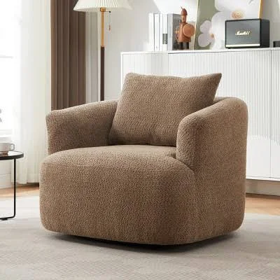 38'' Brown Boucle Swivel Accent Chair