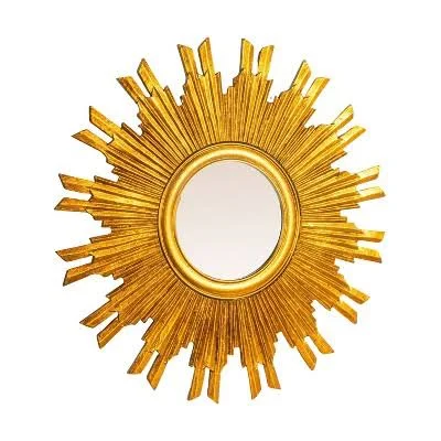 3R Studio Round Wood Sunburst Wall Mirror