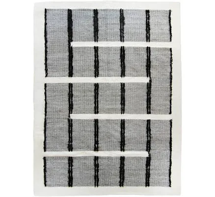 54kibo Black and White Geometric Wool Area Rug