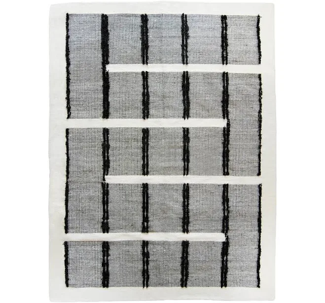 54kibo Black and White Geometric Wool Area Rug