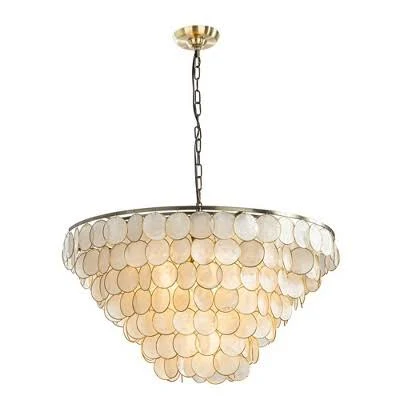 7-Light 30'' Modern Coastal Aged Bronze Natural Capiz Shell Tiered Chandelier