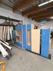 94986 Modern Blue and Wood Kitchen Cabinets