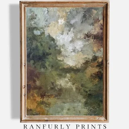 Abstract Forest Landscape Print, Moody Green Woodland Wall Art, Nature-Inspired 