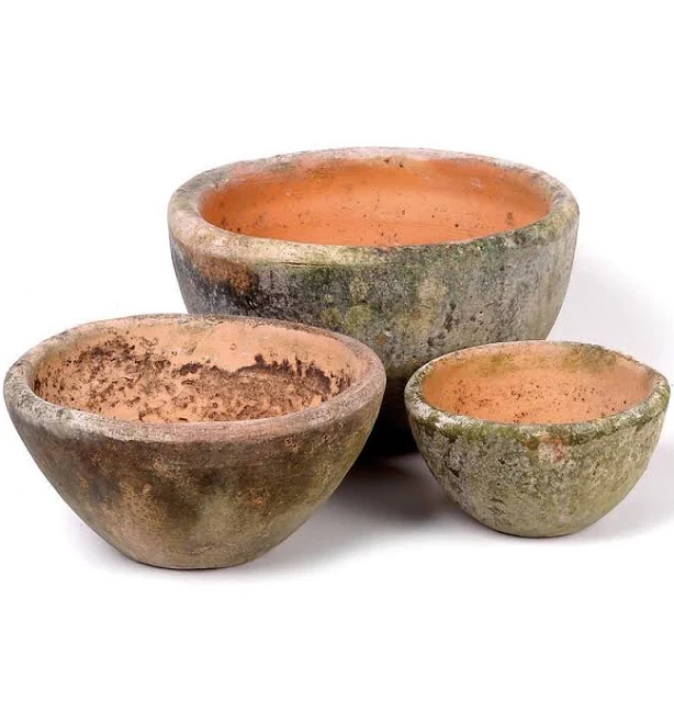 Aged Rustic Round Planters 9.25x4.5 in