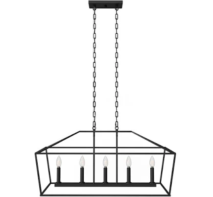 Allen + Roth 5 Light Matte Black Linear Cage Pendant