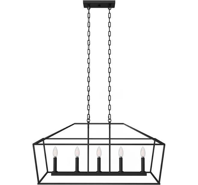 Allen + Roth 5 Light Matte Black Linear Cage Pendant