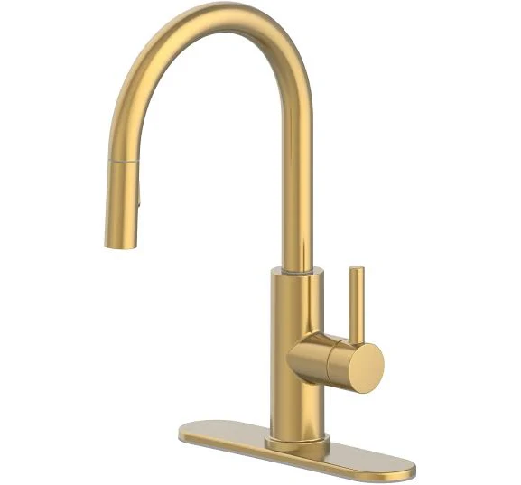 allen + roth Harlow Simplefit Brushed Gold Single Handle Deck-mount Pull-down Ki
