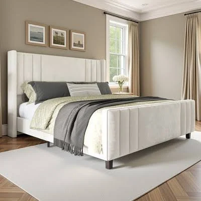 AMERLIFE King Velvet Upholstered Platform Bed