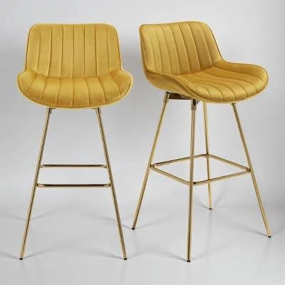 Art Leon Comfortable Velvet Swivel Barstool with Golden Legs (Set of 2)