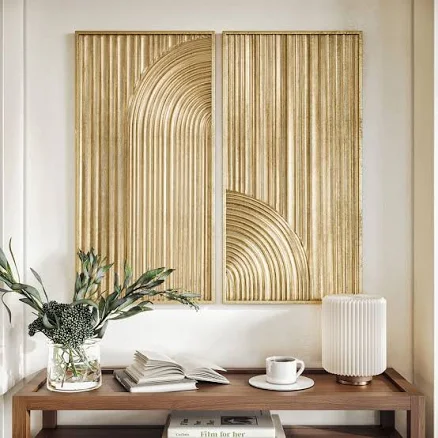Aspire Home Accents Elysia Gold Abstract Metal Modern Wall Art Set of 2