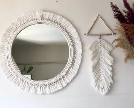 Beaded Macrame Mirror | Round Boho Wall Hanging