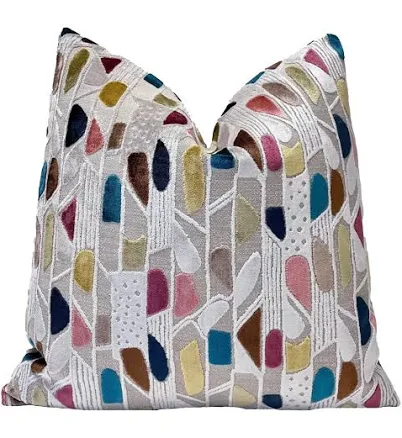 Belle Multicolored Geometric Velvet Throw Pillow