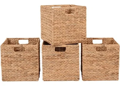 Better Homes & Gardens 11.8 inch Natrual Water Hyacinth Foldable Cube Baskets (S