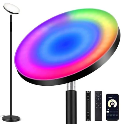BICIK 71 in. Classic Black RGB Dimmable LED Light Torchiere Floor Lamp