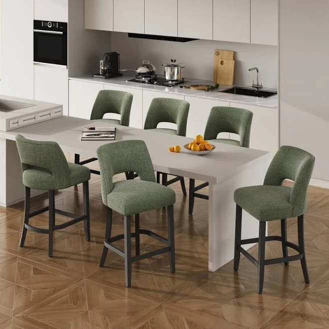 Bisto Upholstered Counter Height Bar Stool with Solid Wood legs Lark Manor Uphol