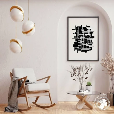 Black and White Geometric Shapes Art Print, Minimalist Home Decor