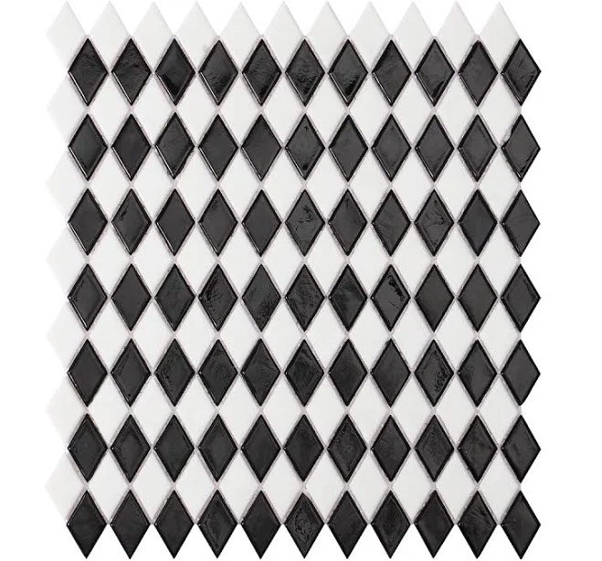 Black&White Checkerboard Diamond Glass Mosaic Tiles