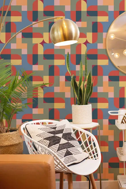 Bold Geometric wallpaper - Peel and Stick Wallpaper or Non Pasted Wallpaper / Ge
