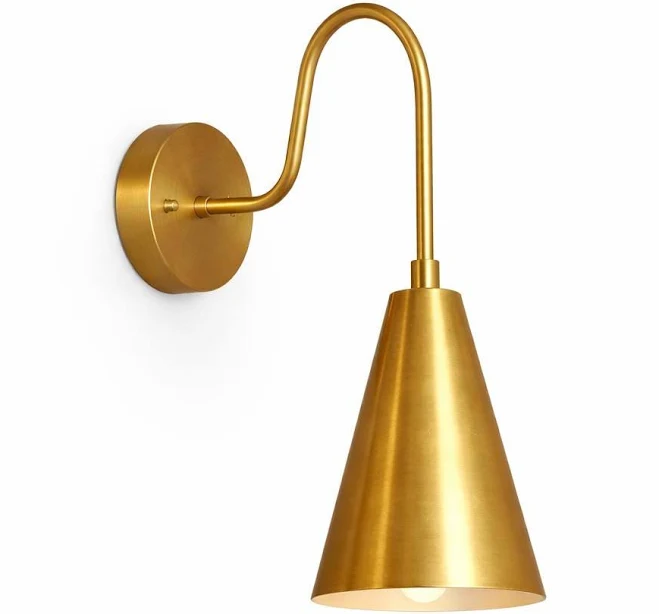 Brass Leaf Studio Modern Brass Cone Wall Light – Minimalist Fixed Arm Sconce
