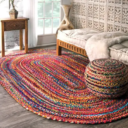Bungalow Rose Handmade Braided Bohemian Cotton Area Rug