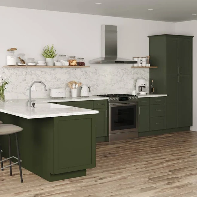 Chatham Hunter Green Shaker Pre-Assembled Kitchen Cabinets 10 Ft Semi-Custom at