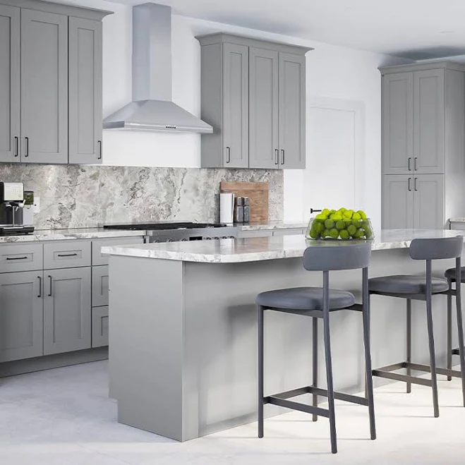 Classic Grey Shaker Pre-Assembled Kitchen Cabinets 10 Ft Basic at Wholesale Pric