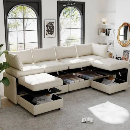 Convertible Modular 129 in 6 Piece Chenille Sectional Sofa